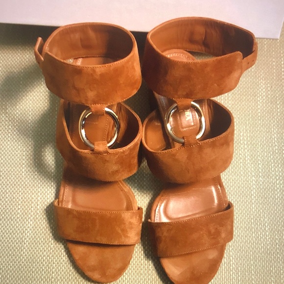 Aquazzura Shoes - Aquazzura Suede Ankle-Strap Heels in Cognac Brown